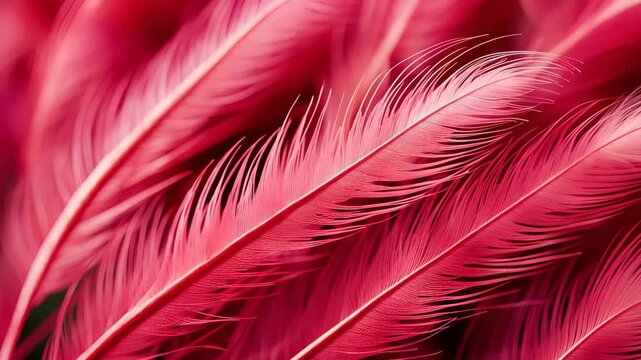Closeup view of bird feather red color. Texture abstract background