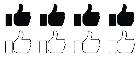 Collection of thumbs up icons for positive feedback, approval, and social media engagement,Thumbs up icon set. Thumb up line icons. Vector illustration