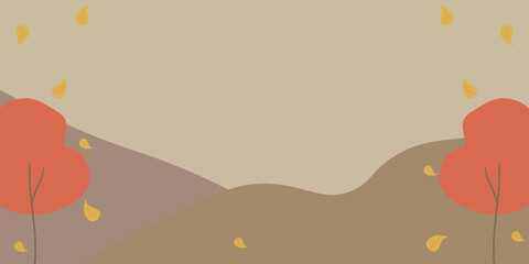 Autumn Landscape Background with Falling Leaves and Simple Trees