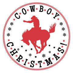 Cowboy Christmas symbol vector illustration isolated on white background for design. Western Holiday Design with Rodeo Riders and Snowflakes. Festive western Christmas design featuring bold red typogr