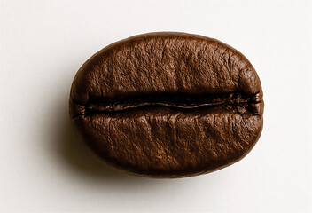 A single, perfectly formed coffee bean isolated on a white background. International coffee day card, poster or banner.