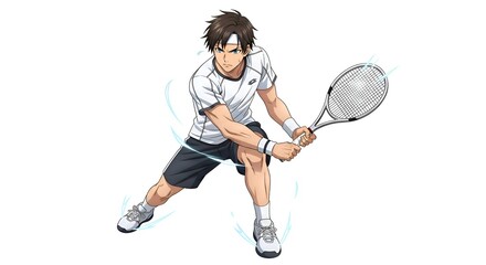 Anime Tennis Player Ready to Strike Ball.