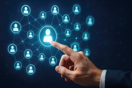 Finger Touching Network of People Icons on Digital Interface connection social