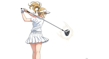 Blonde Golfer Swinging Club with Style.