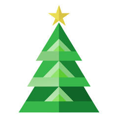 Geometric christmas tree with a yellow star on white background
