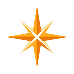 Orange starburst compass rose on white background