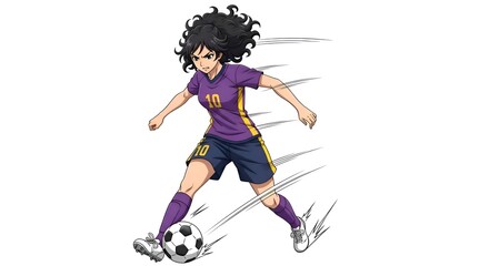 Female Soccer Player Dribbling Ball Illustration.
