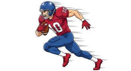 Football Player Running with Ball Cartoon Illustration.