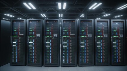 Big data center server racks glowing LED lights futuristic technology digital infrastructure network connectivity high tech computing modern IT environment secure data storage - Powered by Adobe