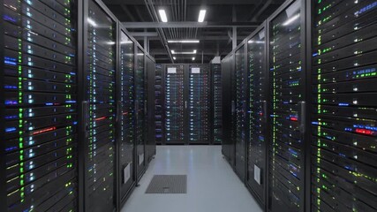 Big data center server racks glowing LED lights futuristic technology digital infrastructure network connectivity high tech computing modern IT environment secure data storage - Powered by Adobe