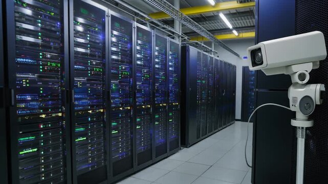 Big data center server racks glowing LED lights futuristic technology digital infrastructure network connectivity high tech computing modern IT environment secure data storage - Powered by Adobe