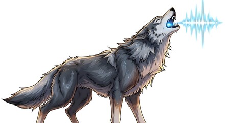 Mystical Wolf Howling with Energy Waves Illustration.