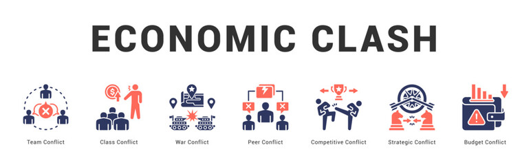 Economic Clash Modern and clean web banner illustration featuring thematic icons for visual communication
