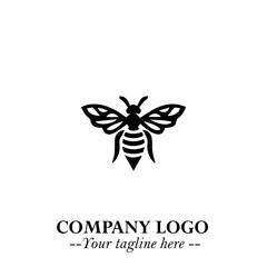 Bee Logo Symbol in Black on the White Background with Simple Modern Insect Design