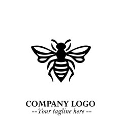 Bee Logo Symbol in Black on the White Background with Simple Modern Insect Design