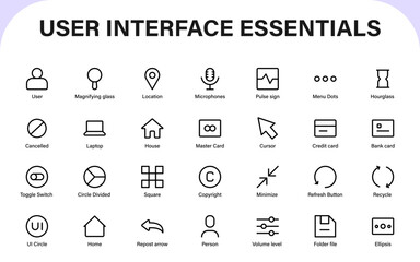 User Interface Essentials Icon Collection for Modern Apps and Digital Platforms Featuring Minimal Creative Design