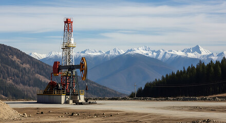 Mountain Oil Rig – Onshore Drilling Platform in Rugged Terrain for Energy and Petroleum Extraction