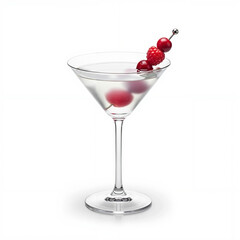 Martini with red berries in a glass on a minimalist white background  