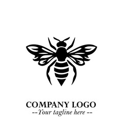 Bee Logo Symbol in Black on the White Background with Simple Modern Insect Design