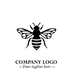 Bee Logo Symbol in Black on the White Background with Simple Modern Insect Design
