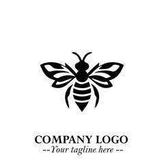 Bee Logo Symbol in Black on the White Background with Simple Modern Insect Design