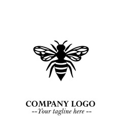 Bee Logo Symbol in Black on the White Background with Simple Modern Insect Design