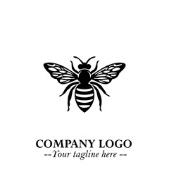 Bee Logo Symbol in Black on the White Background with Simple Modern Insect Design