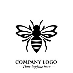Bee Logo Symbol in Black on the White Background with Simple Modern Insect Design
