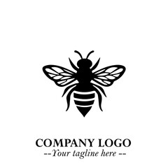 Bee Logo Symbol in Black on the White Background with Simple Modern Insect Design