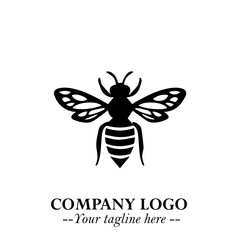 Bee Logo Symbol in Black on the White Background with Simple Modern Insect Design