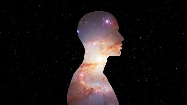 Cosmic Mindscape: Silhouette of human head filled with a galaxy for abstract art