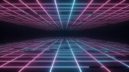 Vibrant neon digital mesh grid glowing in the dark symbolizing data networks technology and futuristic connectivity in the digital age with luminous geometric energy lines - Powered by Adobe