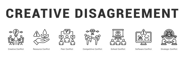 Creative Disagreement Modern and clean web banner illustration featuring thematic icons for visual communication