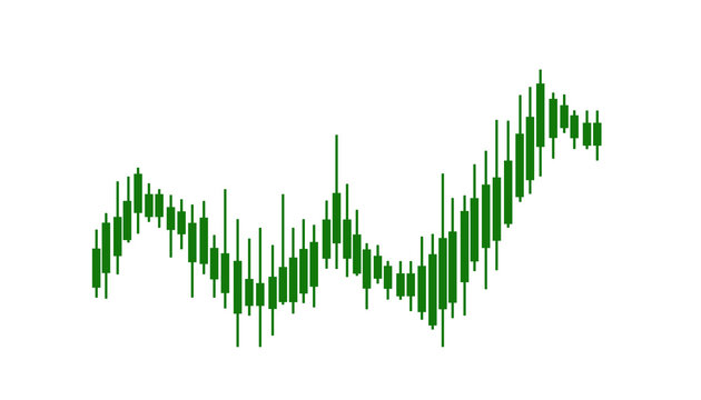 green candlestick stock market and forex trading chart on transparent background, financial data analysis and growth concept