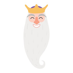 One of three kings, king Melchior face isolated on transparent background. Hand drawn flat vector illustration. Cartoon character. Epiphany Day, Christmas design element, clip art