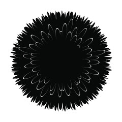 Fototapeta premium Black Silhouette of a Spiky Abstract Round Shape with White Outlines vector illustration