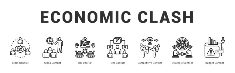 Economic Clash Modern and clean web banner illustration featuring thematic icons for visual communication