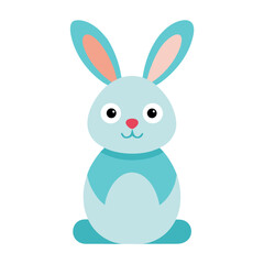 Cute cartoon blue bunny rabbit with pink inner ears and red nose