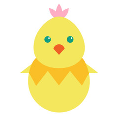 Cute cartoon yellow chick with pink crown and orange beak