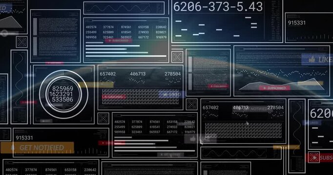 Central 3D telemetry dashboard lighting up by light sweep, filling modules and alerting viewers
