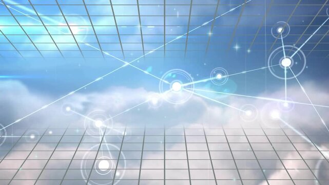 HUD ring pulsing, core orb sending lines and adding nodes, network growing and visualizing links - Powered by Adobe