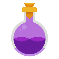 Round glass bottle with purple liquid and cork stopper