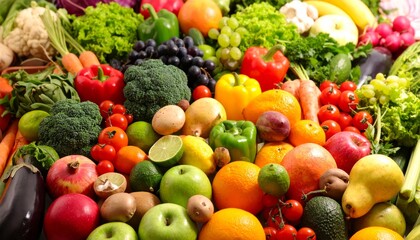 Vibrant Produce Composition A Colorful Abundance of Fruits and Vegetables, healthy eating, diet healthy food, nutrition