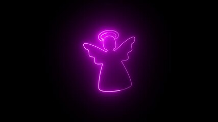 Angel icon neon glowing animation on black background , HD video 