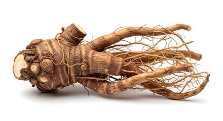 Fototapeta premium Freshly harvested ginseng root with intricate fibrous network