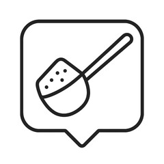 Minimalist scoop spoon icon in a square location marker, black outline vector for fitness, health supplements, and dietary powder packaging.