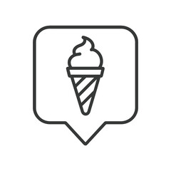 Minimalist ice cream icon in a square location marker, black outline vector for snack shops, dessert menus, and fast food branding.