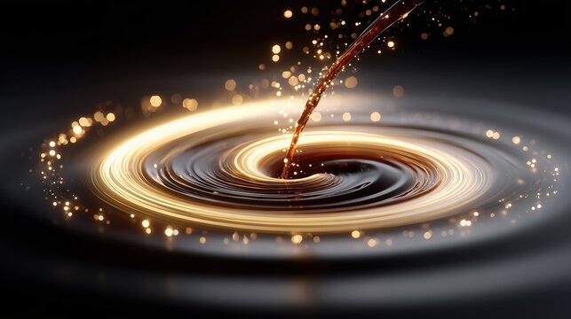 Abstract liquid pour with glowing light trails and sparkling bokeh