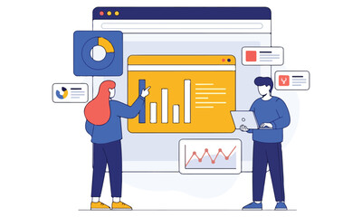 Business Growth and Teamwork Concept Illustrations – Data Analysis, Success Strategy & Marketing Performance