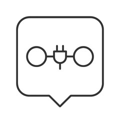 Minimalist plug link icon in a square location marker, black outline vector for technology, connectivity, and collaborative network design.